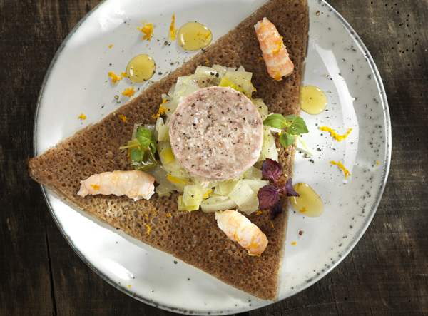 Galette de langoustines, poireau, fenouil et Pâté Henaff